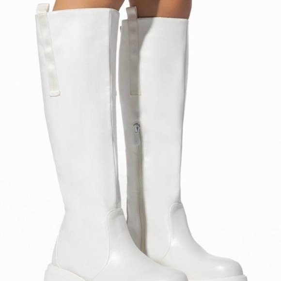 Callie Livs Gone Girl Azalea Wang Chunky Flat White Vegan Leather Riding Boot 10 - Picture 3 of 8